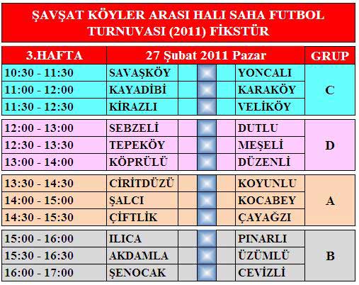 3. Hafta Maç Programı - 2011