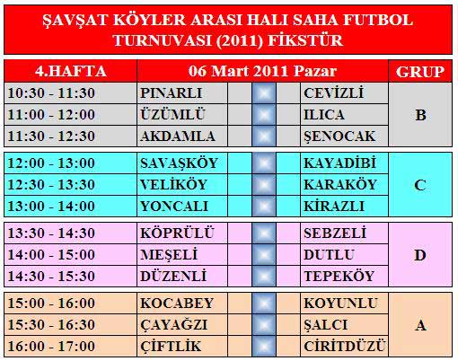 4. Hafta Maç Programı - 2011