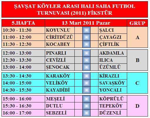 5. Hafta Maç Programı - 2011